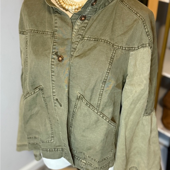 Anthropologie Women's Sage Green Utility Jacket Size Medium Button Closure - Picture 2 of 5